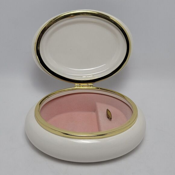 PS 1998 Vintage Floral Porcelain Ceramic Ova Trinket Box Music Jewelry Case - Picture 11 of 12